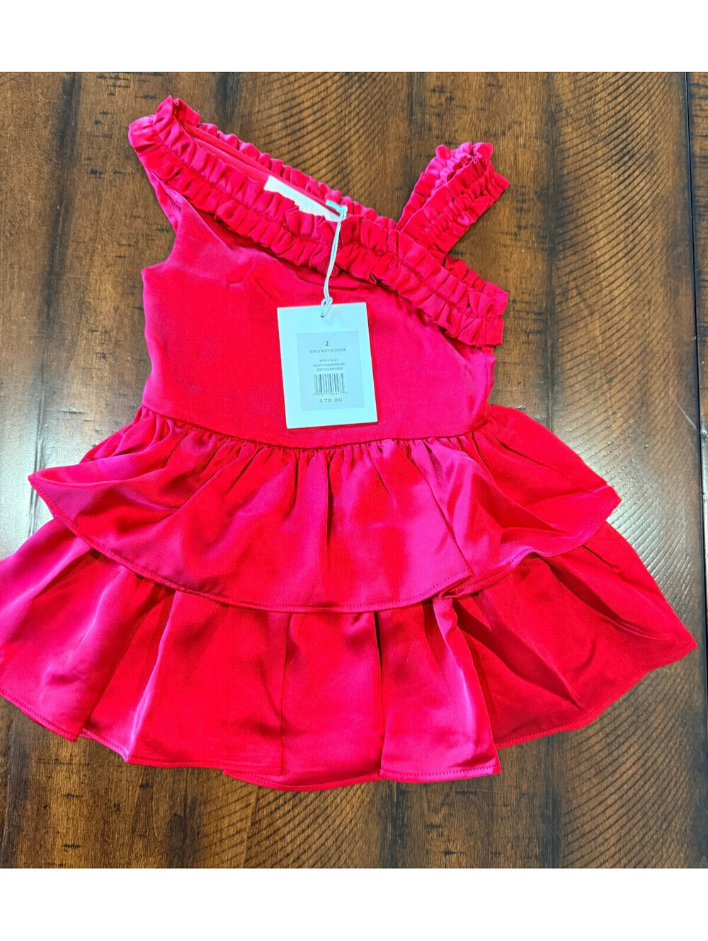Rachel Parcell Girls Size 2 Ruffle Dress Cherry Red Silky Charmeuse NWT $78